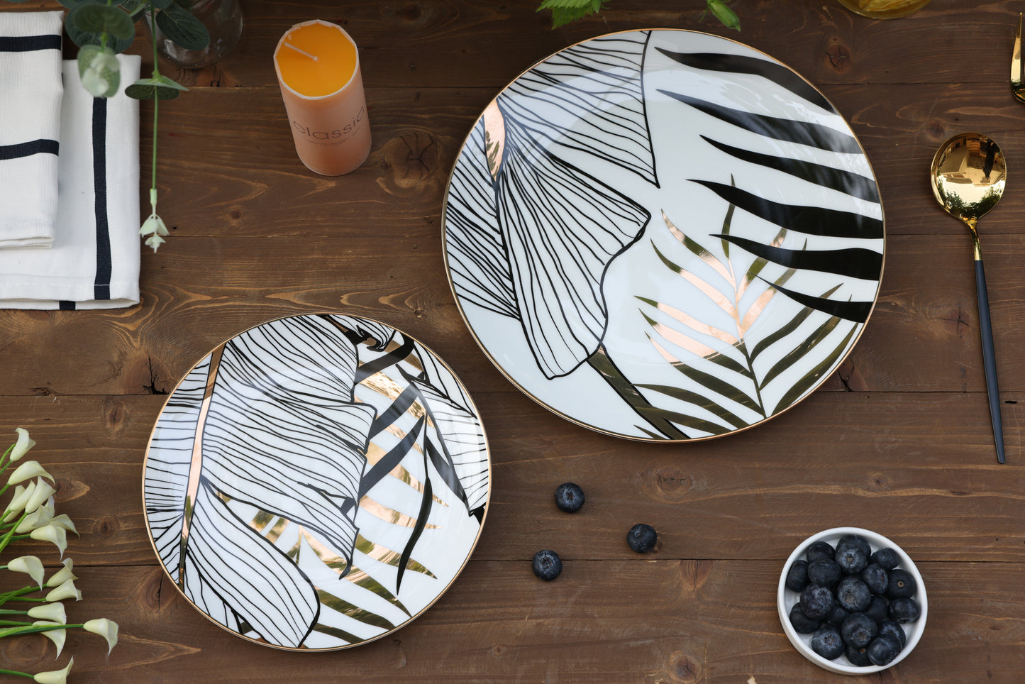 Golden leaf Dinner and Dessert plate Set