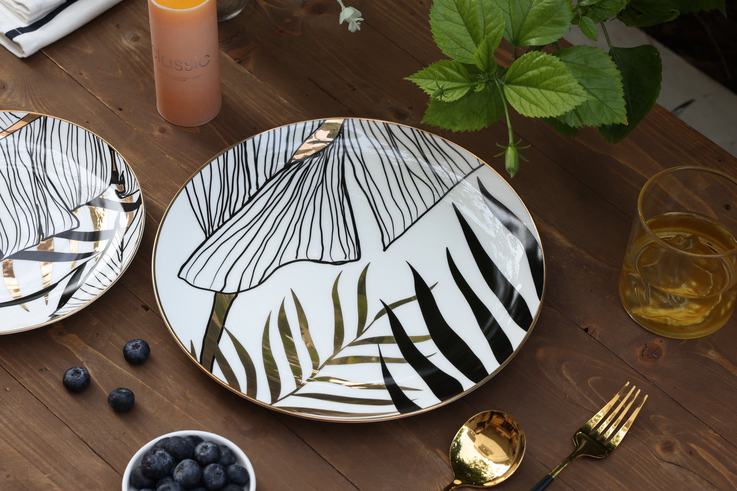 Golden leaf Dinner and Dessert plate Set